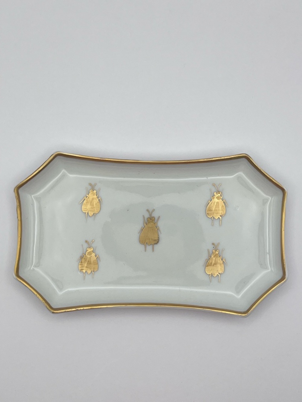 Limoges Gold & White Bee Accent Hand Painted Trinket Tray Dish Porcelain